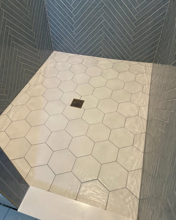 Tile work done on bathroom floor