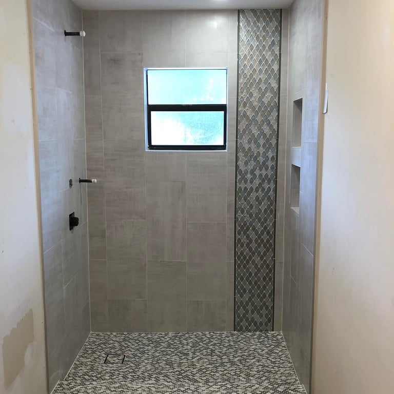 Tile work done on bathroom floor