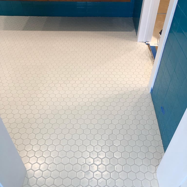 Tile work done on bathroom floor