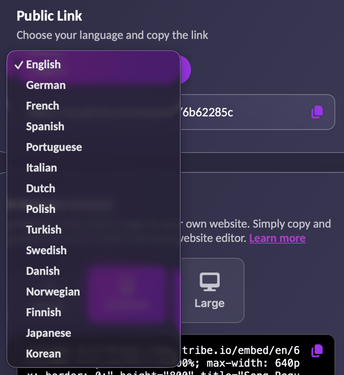 Switch the language of the link and QR code before you share them.