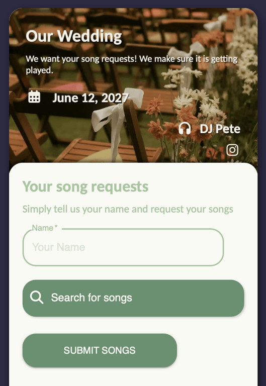 What your guests see. No app, no account, just a song and a name.
