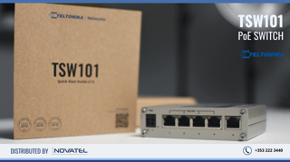 Teltonika TSW101 Industrial Unmanaged Switch in Ireland, package contains; TSW101 unit, Quick Start Guide, and Packaging Box