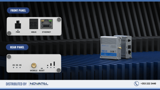 TRB143 Front Panel Has The M-Bus, Ethernet, and Power Input Port. While the Back Panel Has the External SMA Antenna Connector, Reset, and Signal LED Indicator