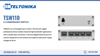 Teltonika TSW110 Features; Gigabit Ethernt, Rugged Design, Easy Installation, DIN Rail Mounting Support