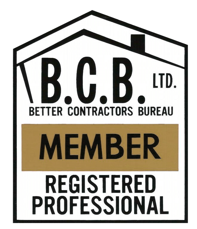 A logo shaped like a house features the text B.C.B. Ltd. Better Contractors Bureau, ideal for kitchen remodel experts, above a gold bar labeled Member, with Registered Professional at the bottom.