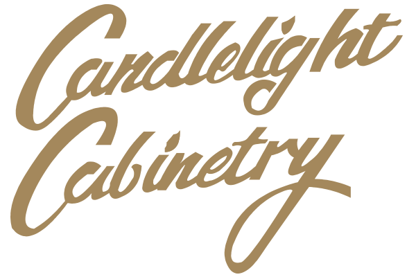The image displays the words Candlelight Cabinetry in a bold, elegant, cursive font with a gold color on a transparent background—ideal for adding a luxurious touch to your kitchen remodel.