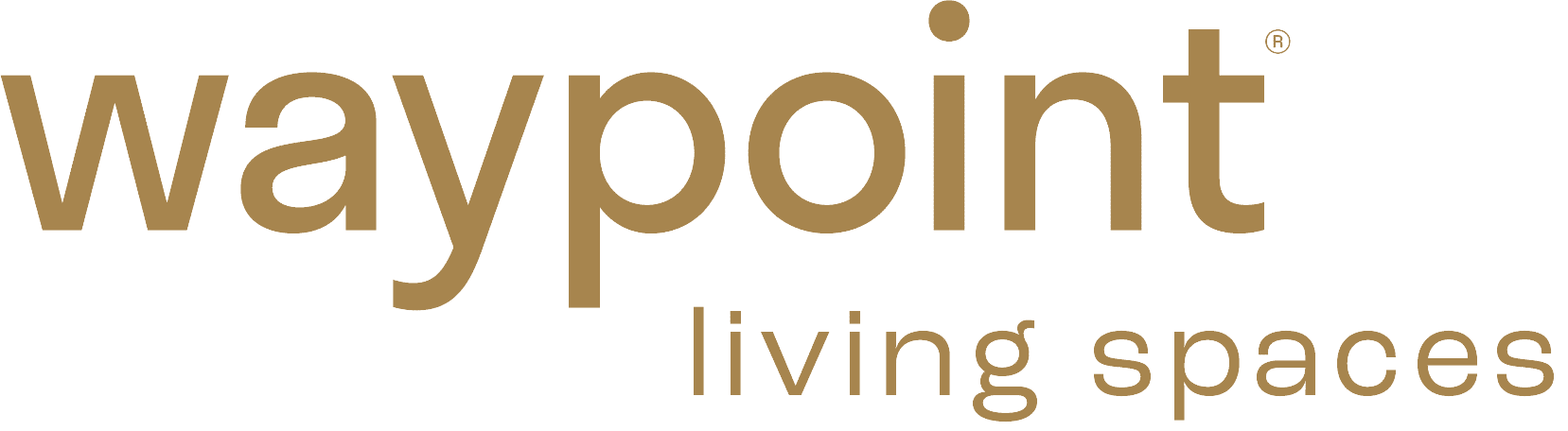 The image shows the logo for Waypoint Living Spaces with text in a modern, sans-serif font and a brownish-gold color on a white background, perfect for inspiring your next kitchen remodel.