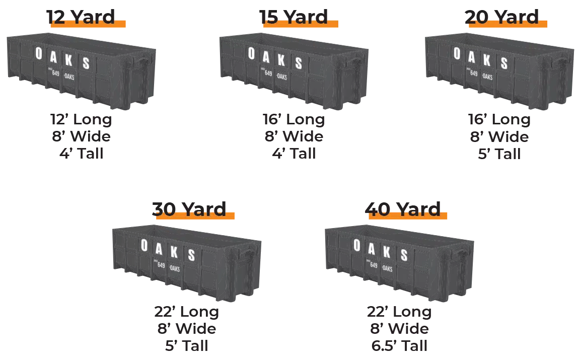 Black dumpster with white lettering on a white background