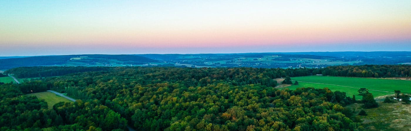 aerial view of forest and fields