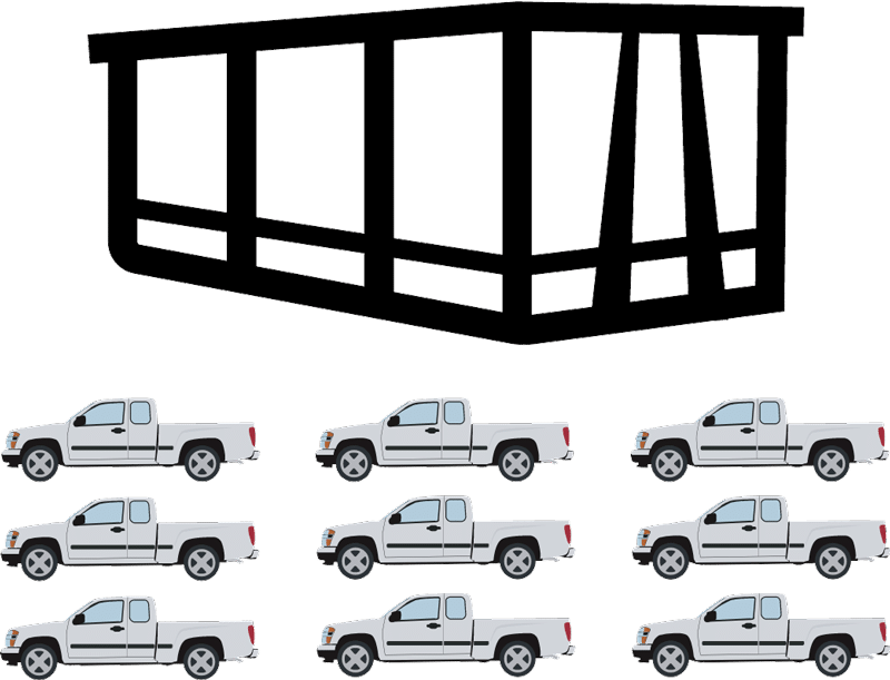 An illustration showing trucks unloading into a dump trailer.