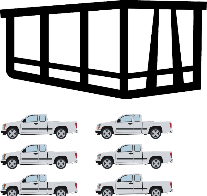 A gray truck garage with six trucks