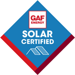 GAF Energy Solar Certified logo, solar panels icon.