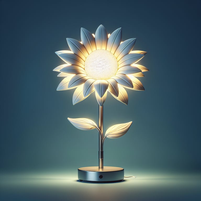 ultrarealistic product photo of a sun lamp in the shape of a flower