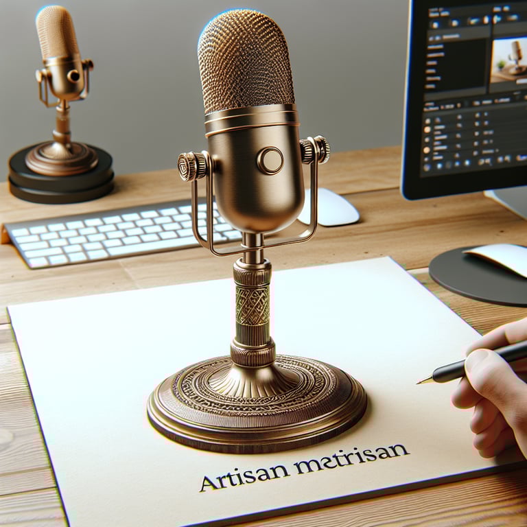 realistic product photo of an artisan microphone stand for looking really cool on zoom calls.