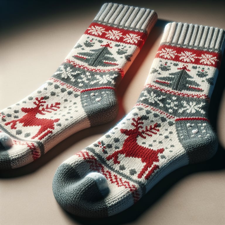 ultrarealistic product photo of knitted christmas themed socks