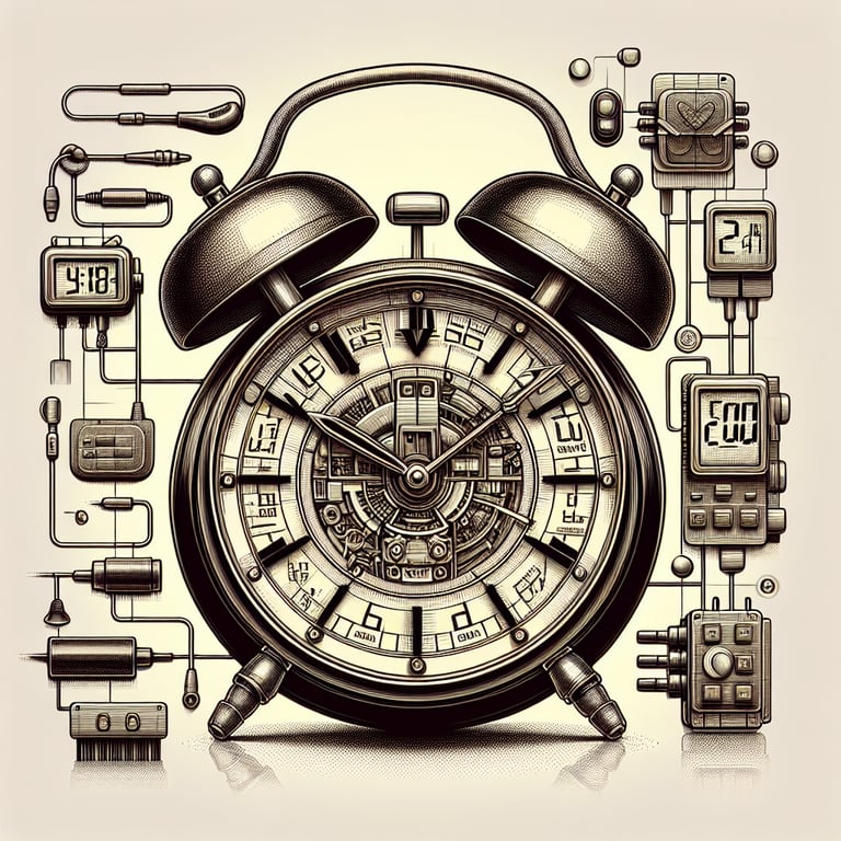 Realistic product photo of alarm clock that blends old school and modern designs. It is a very simple clock face that also displays the digital time. It has a compact single digital display, there is only one digital display on the clock. it is such a realistic photo that someone would be able to make a buying decision off of the image.