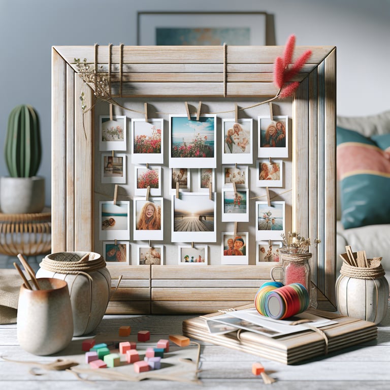 a realistic product photo of a frame that i can make at home for holding multiple polaroid photos