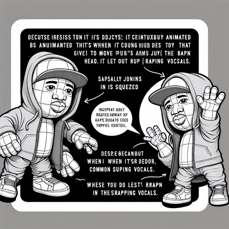 rapper plushy with a more defined face, no text on the image. The plushy is animated - it can move its arms and turn its head, and squeezing it produces rapping vocals