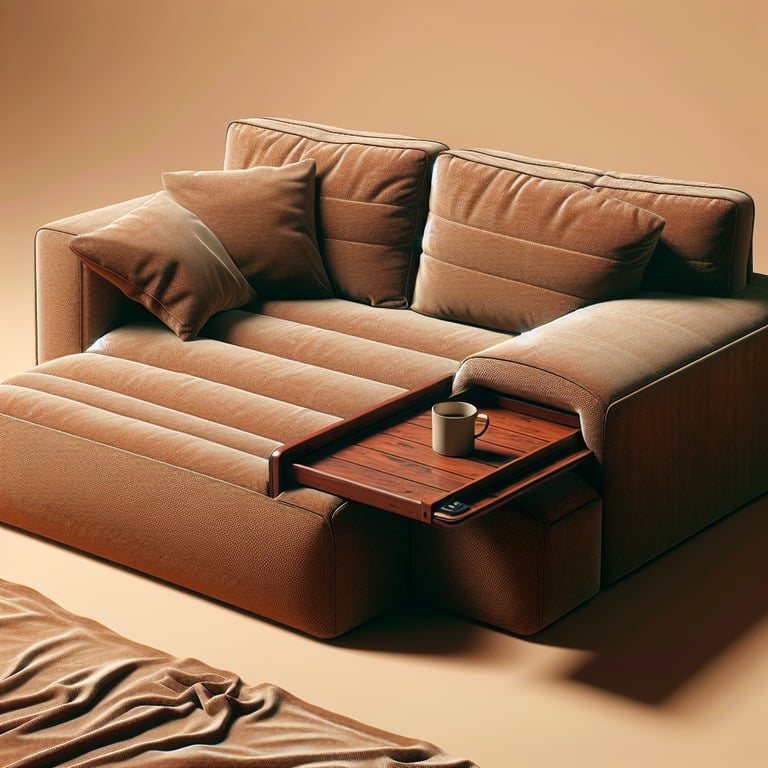 couch with a folding tray