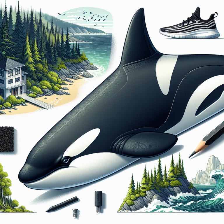 realistic sneaker design inspired by Pacific Northwest culture with subtle orca whale elements