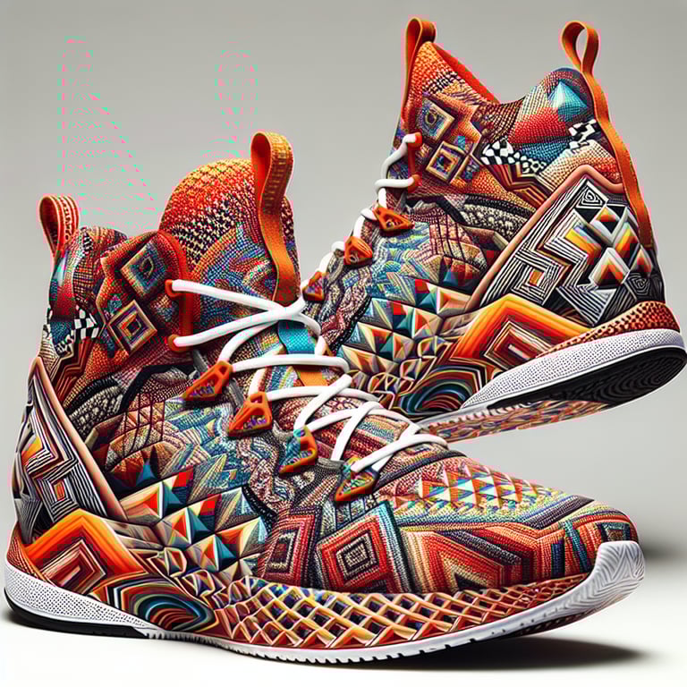 Nike shoes painted in the style of MC escher but more colorful