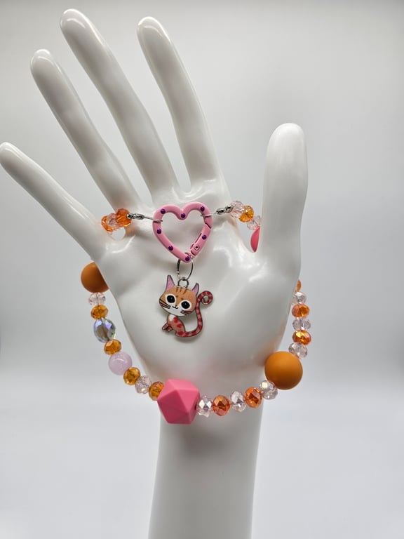 Pink and Orange Beaded Phone Wristlet