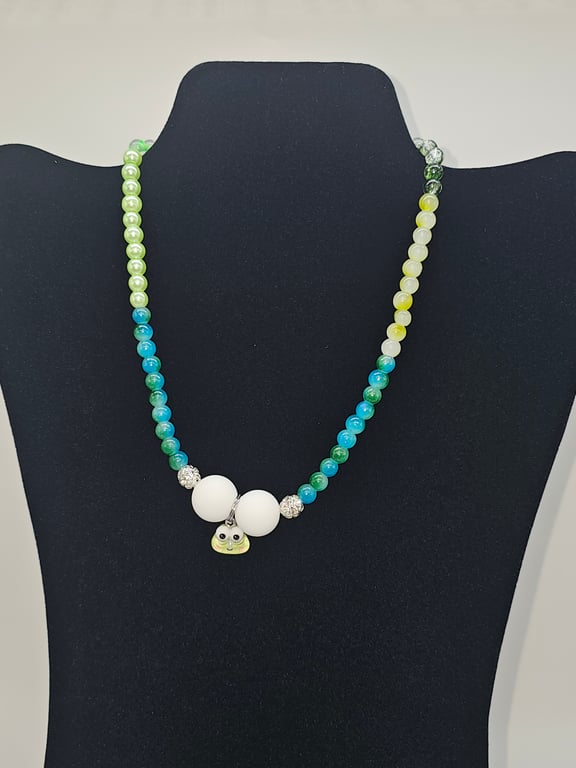 Green Rainbow Necklace with keroppi Focal Charm