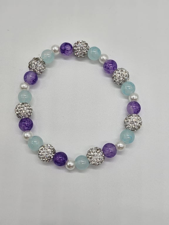 Lavender and Aqua Beaded Stretch Bracelet — photo 2