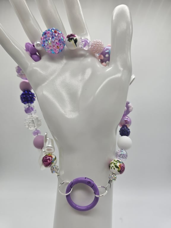 Purple Floral Wristlet Keychain