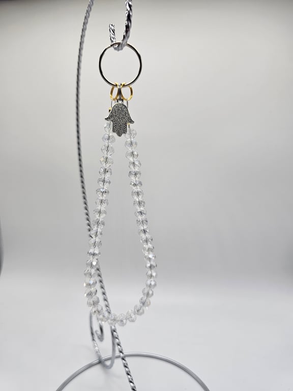Crystal Clear and Silver Hamsa Hand Phone Wristlet