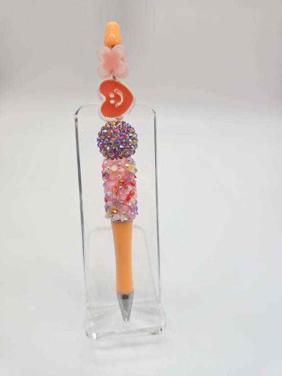 Pink and Orange Beaded Ballpoint Pen
