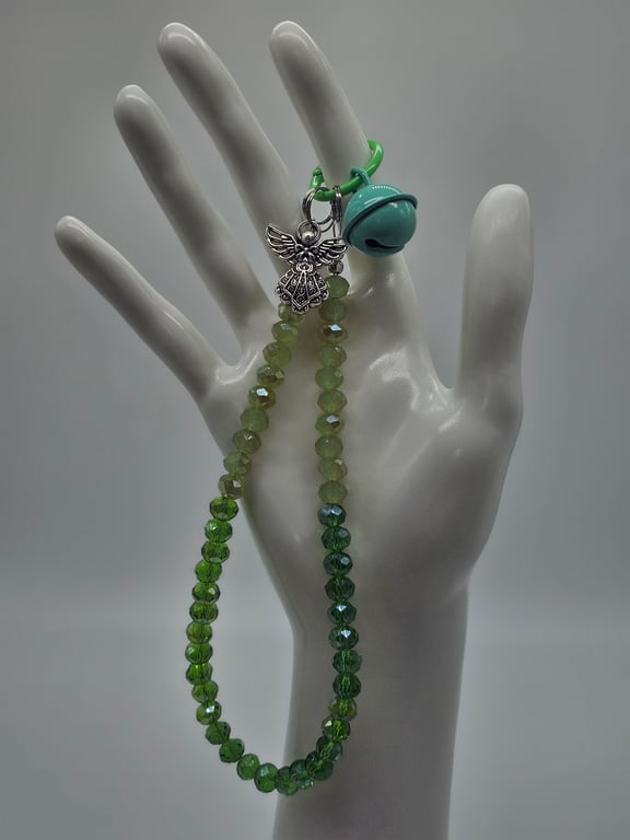 Green Bead Wristlet with Angel Charm