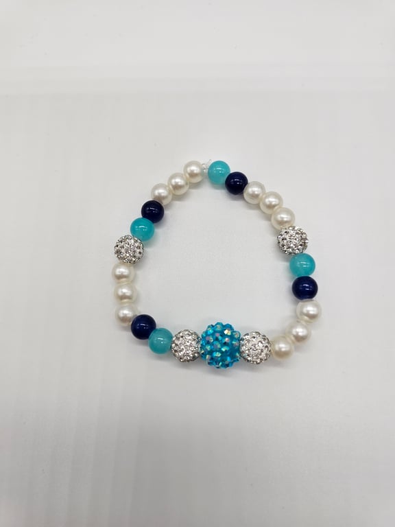 Sky Blue and Silver Beaded Stretch Bracelet — photo 2