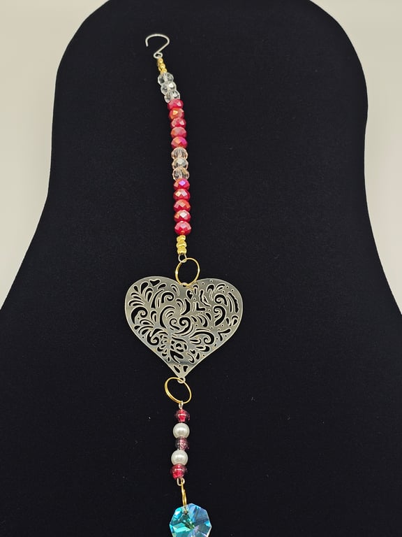 Pink and Silver Heart Suncatcher