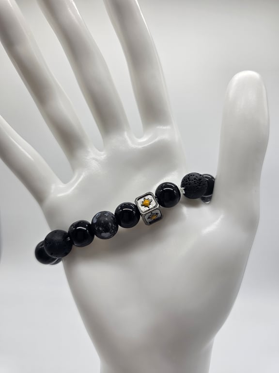 Black and Silver Beaded Stretch Bracelet