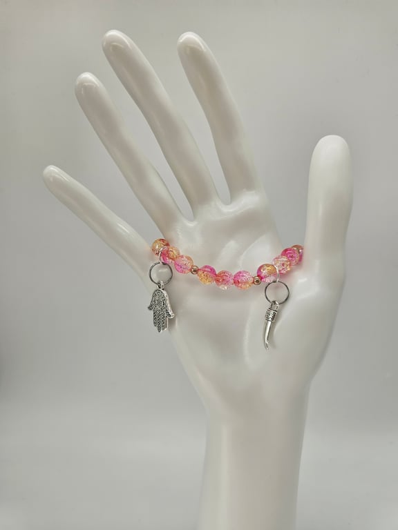 Pink and Peach Beaded Charm Bracelet — photo 2