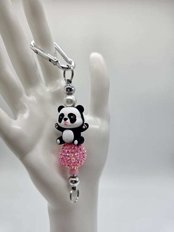 Pink and Black Panda Charm Keychain