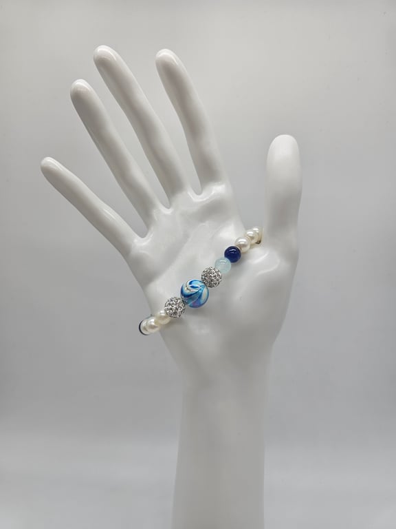 Sky Blue and Pearl Beaded Bracelet — photo 1