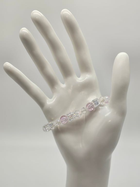 Pink and Clear Beaded Stretch Bracelet — photo 1