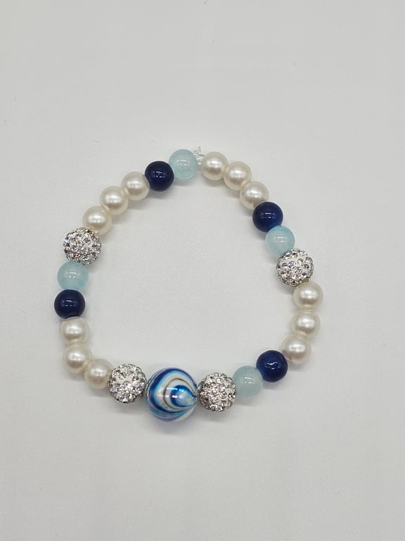 Sky Blue and Pearl Beaded Bracelet — photo 2
