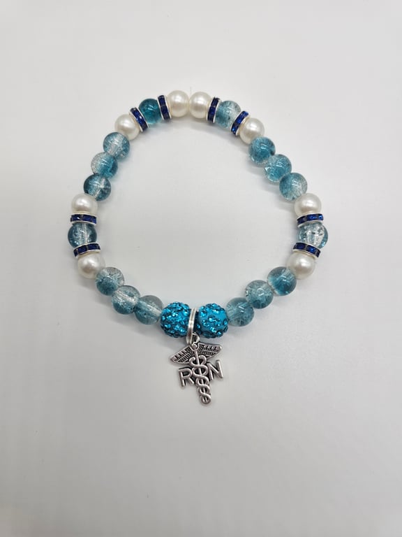 Sky Blue and Silver Beaded Charm Bracelet — photo 2