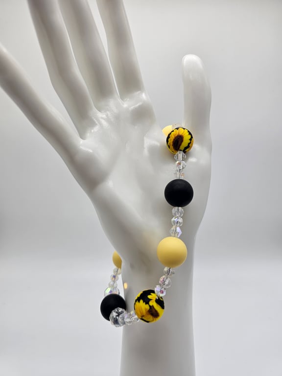 Sunflower Yellow and Black Beaded Keychain — photo 2
