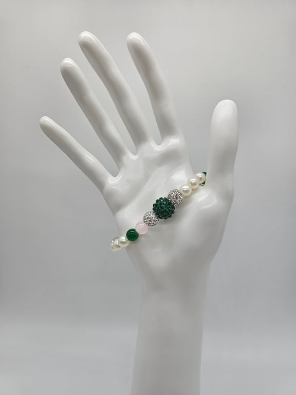 Pearl, Jade and Crystal Beaded Stretch Bracelet — photo 1