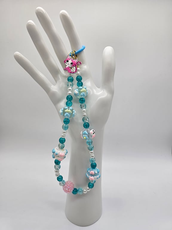 Sky Blue and Pink Phone Wristlet