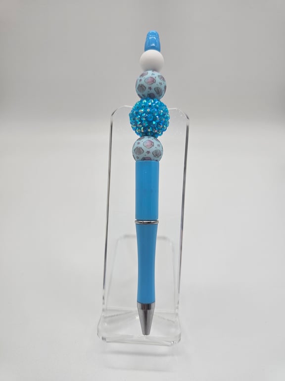 Blue Ballpoint Pen with Seashell Beads