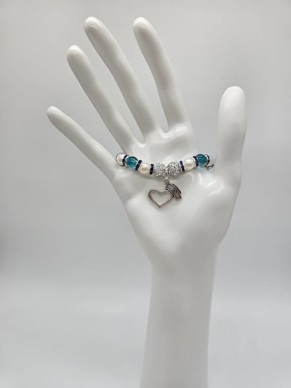 Sky Blue and Silver Heart Bracelet
