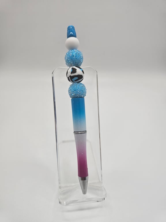 Sky Blue and Pink Beaded Ballpoint Pen
