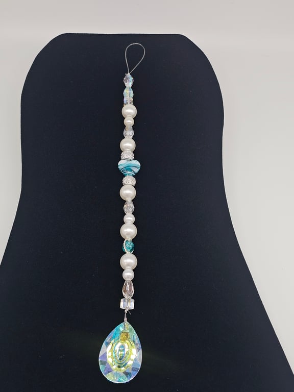 Sky Blue and Pearl Beaded Suncatcher