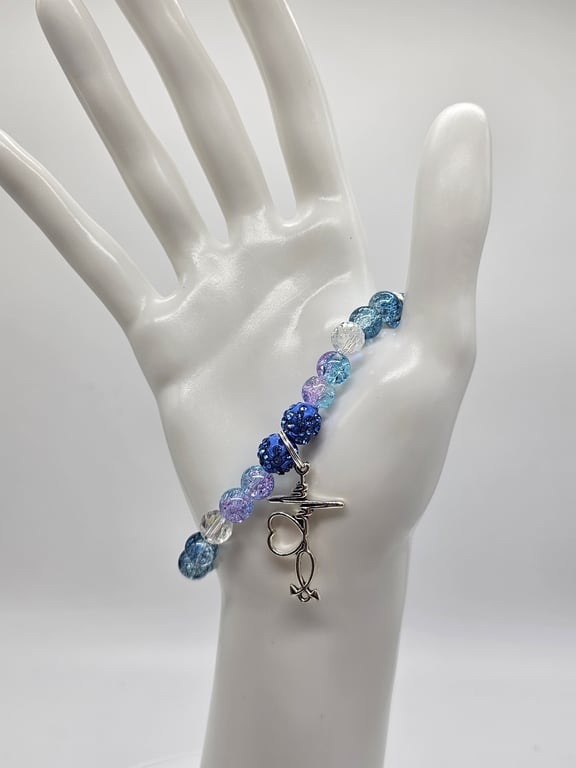 Sky Blue and Crystal Beaded Stretch Bracelet