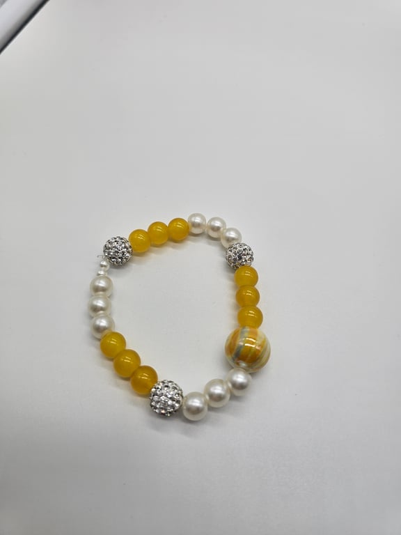Sunlit Yellow and Pearl Stretch Bracelet — photo 2